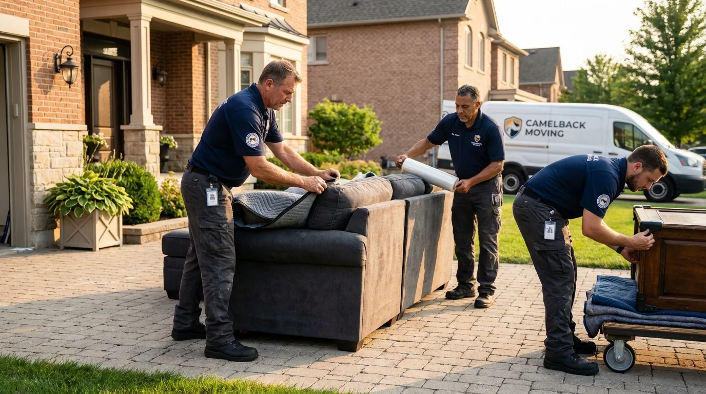 Large estate moving crew wrapping furniture in Parlier, CA